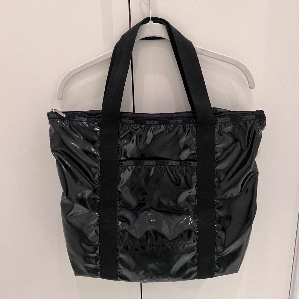 LeSportsac Black Shiny Tote Shoulder Bag